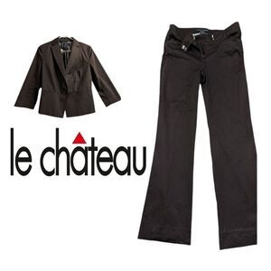 Le Chateau  stretchy  brown suit set blazer 3/4 length sleeves, wide leg pants